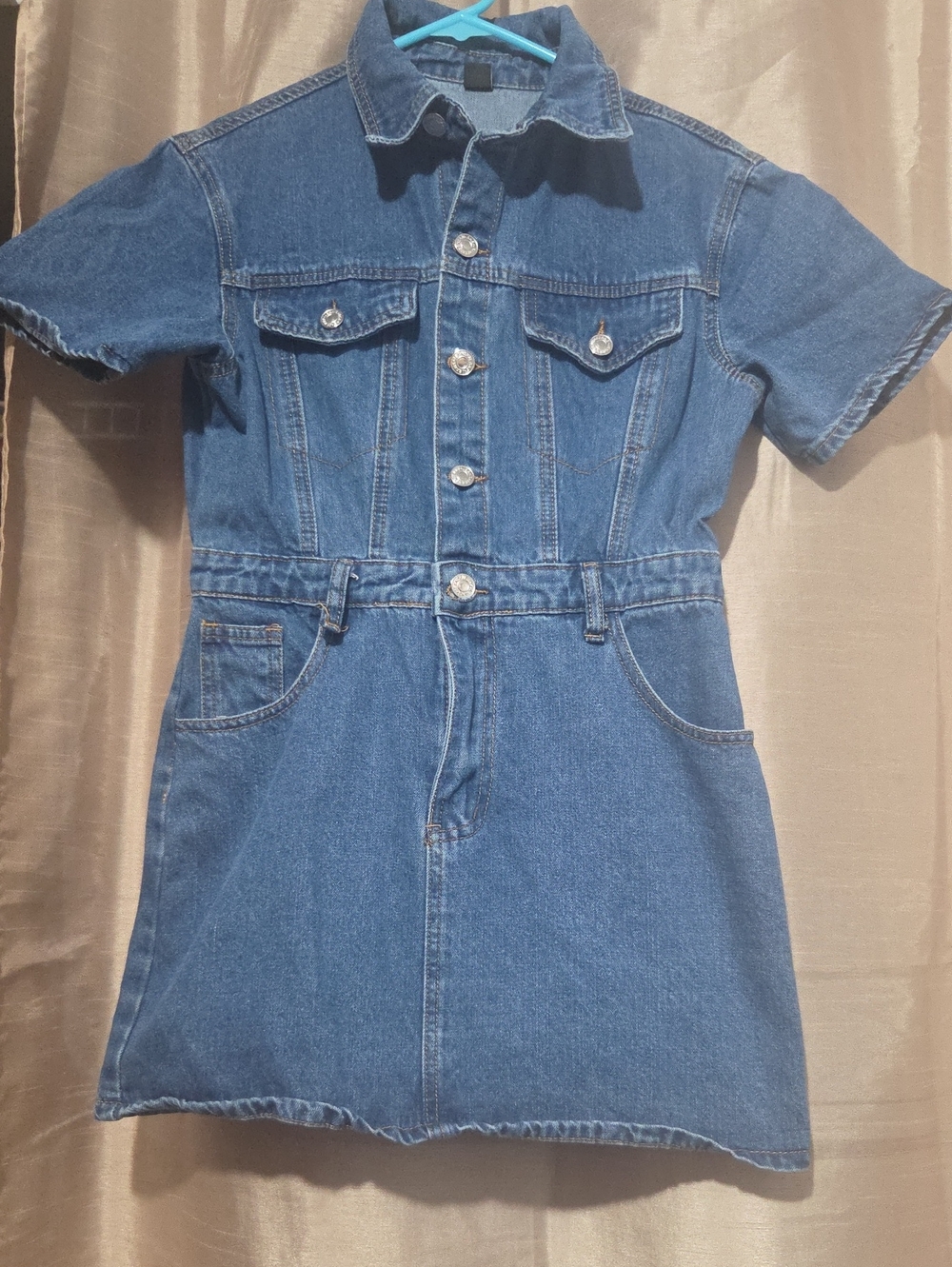 Women Short-Sleeve Denim Dress - Blue